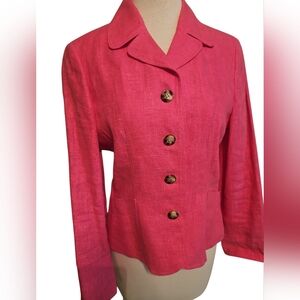 90s Vintage Harve Benard Linen Petite Pink Blazer 10P- Made In Ukraine!